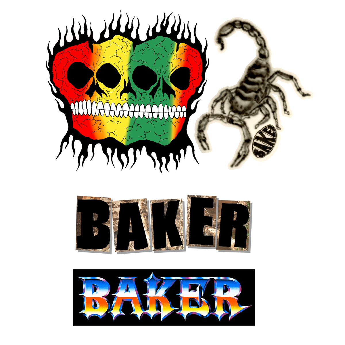 Baker Skulls N Stuff 4x Sticker Pack