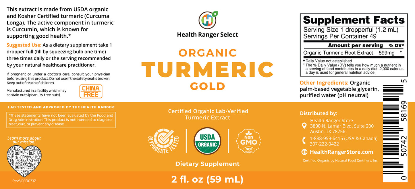 Health Ranger's Organic Turmeric Gold liquid extract 2 fl. oz.