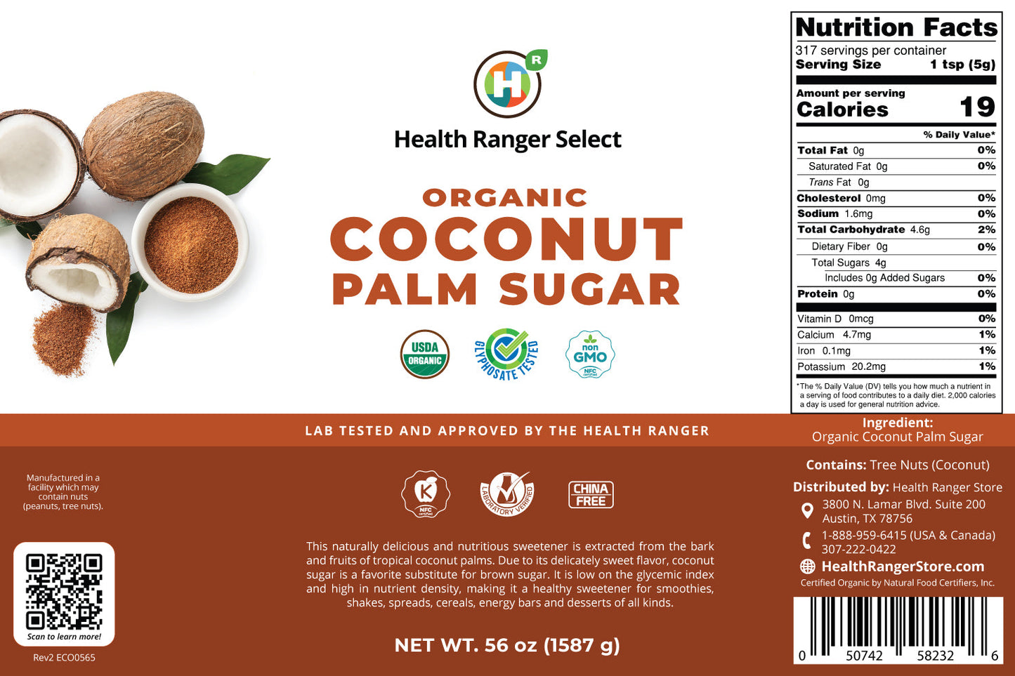 Organic Coconut Palm Sugar 56 oz (#10 can, 1587g) (2-Pack)