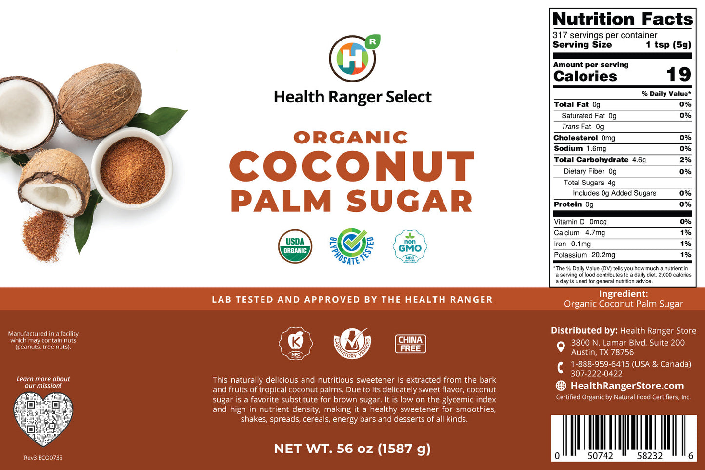 Organic Coconut Palm Sugar 56 oz (#10 can, 1587g) (2-Pack)