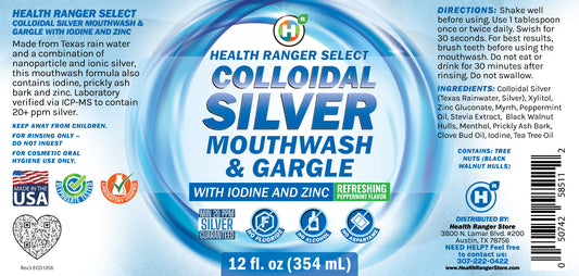 Colloidal Silver Mouthwash & Gargle (with Iodine and Zinc) 12oz (354ml)