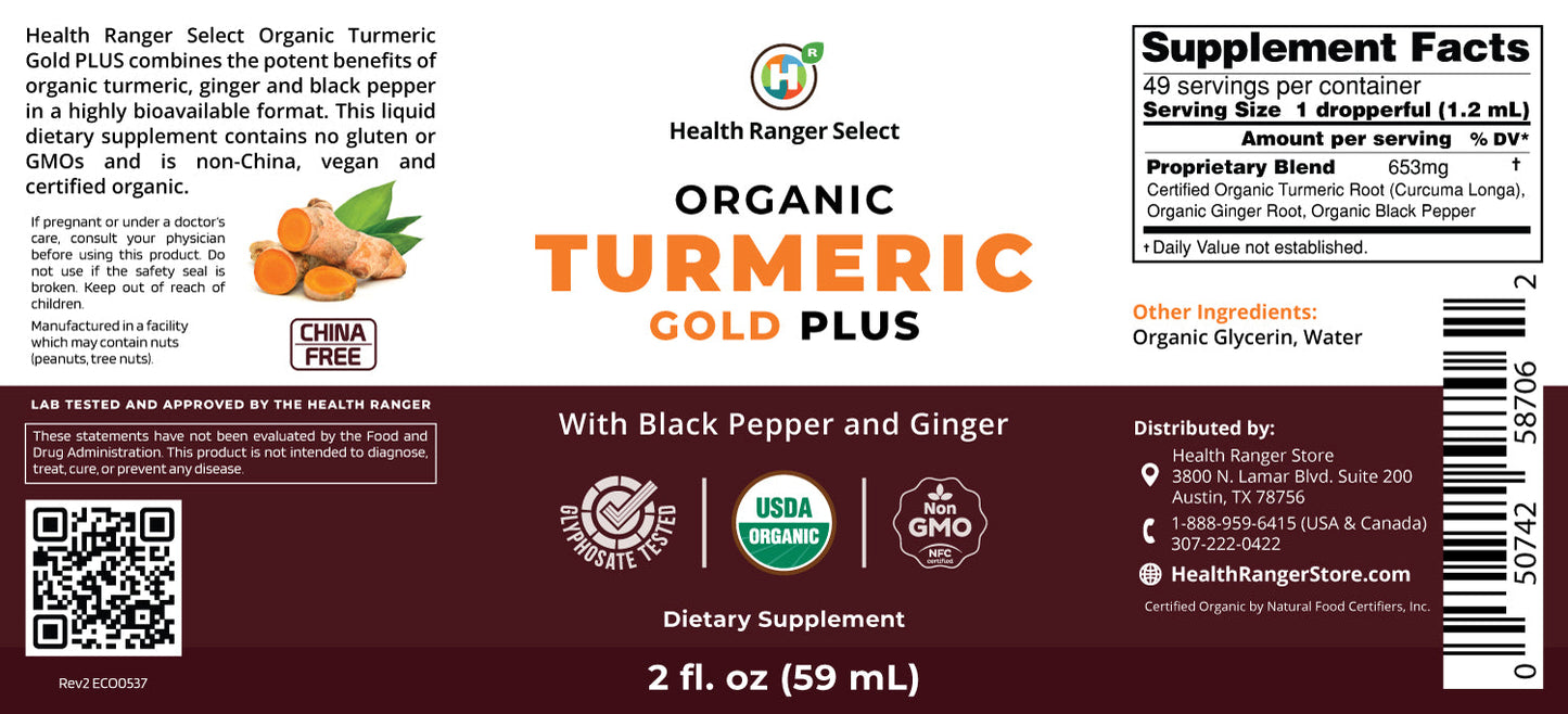 Organic Turmeric Gold Plus with Black Pepper and Ginger 2 fl. oz (59 ml)