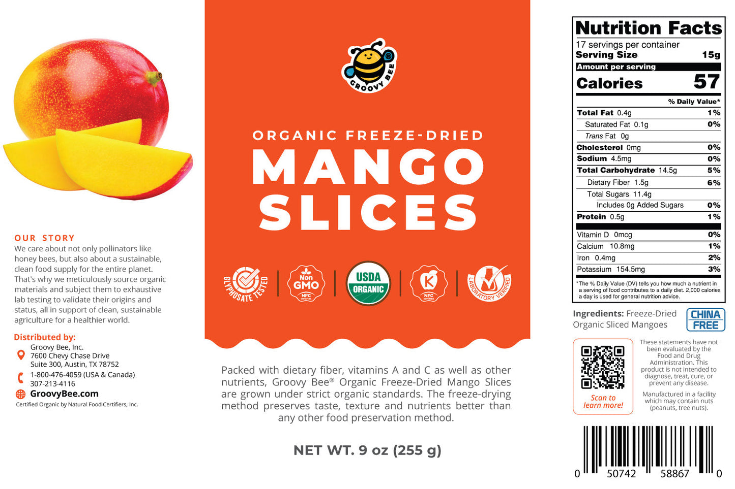Groovy Bee® Organic Freeze-Dried Mango Slices #10 Can (9oz, 255g) (2-Pack)