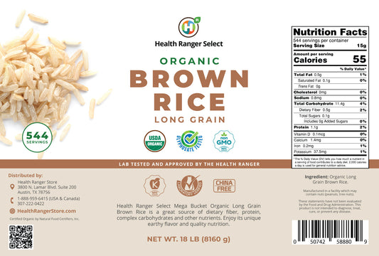 Mega Bucket Organic Long Grain Brown Rice 18LB (8160g)