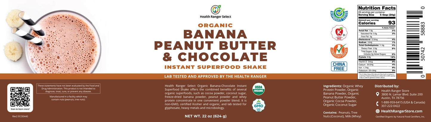Organic Banana Peanut Butter & Chocolate Instant Superfood Shake 22 oz (624g)