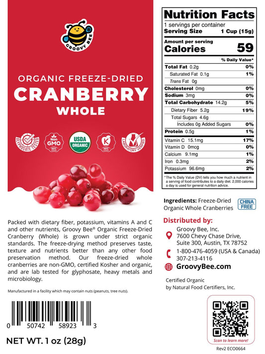 Organic Freeze-Dried Cranberry Whole 1 oz (28g)