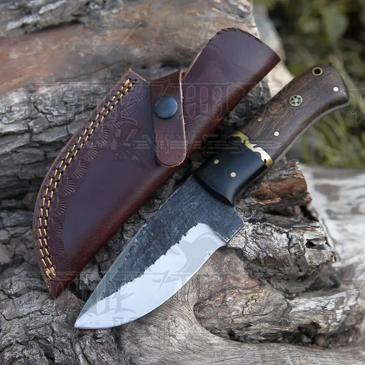 10” Custom Hand Forged Carbon Steel Full Tang Skinner Knife - Wood & Horn Handle