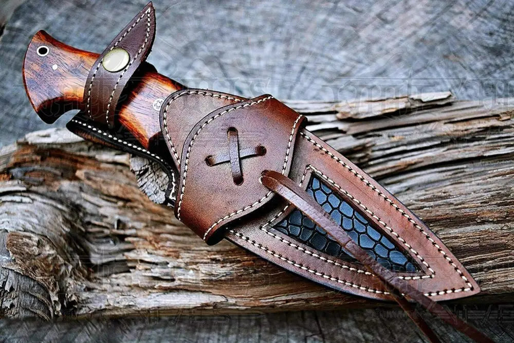 10”Custom HANDMADE FORGED DAMASCUS Steel Hunting Knife W/ Wood & Guard Handle WH 8766