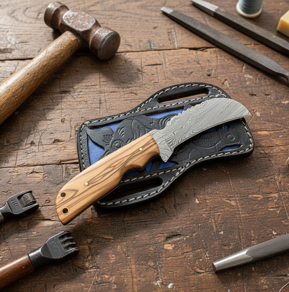 Damascus hawkbill knife #011