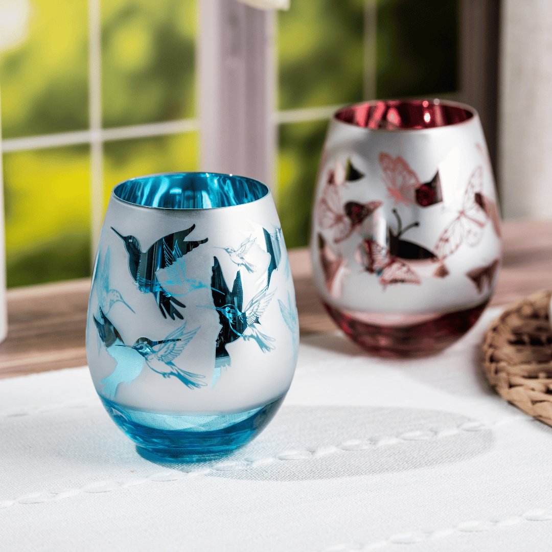 Pink Butterfly Stemless Wine Glasses