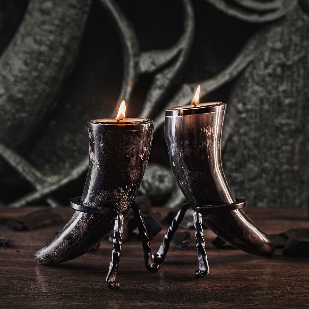 Viking Candle Holders – Ox Horn Tealight Set of 2
