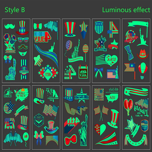 10Pcs Luminous Independence Day Tattoos Sticker