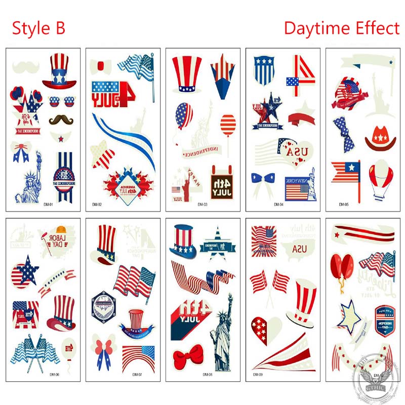 10Pcs Luminous Independence Day Tattoos Sticker