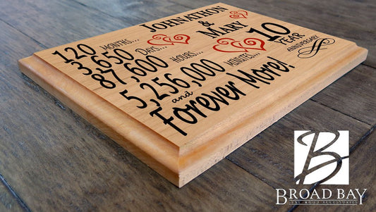Personalized 10th Anniversary Gift – Custom Wood Keepsake for Husband, Wife, or Couple