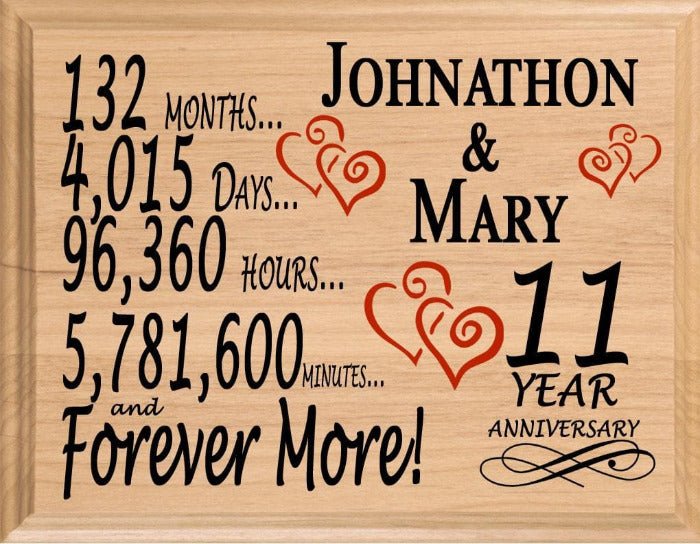 Personalized 11th Anniversary Gift – Custom Wood Keepsake for Husband, Wife, or Couple