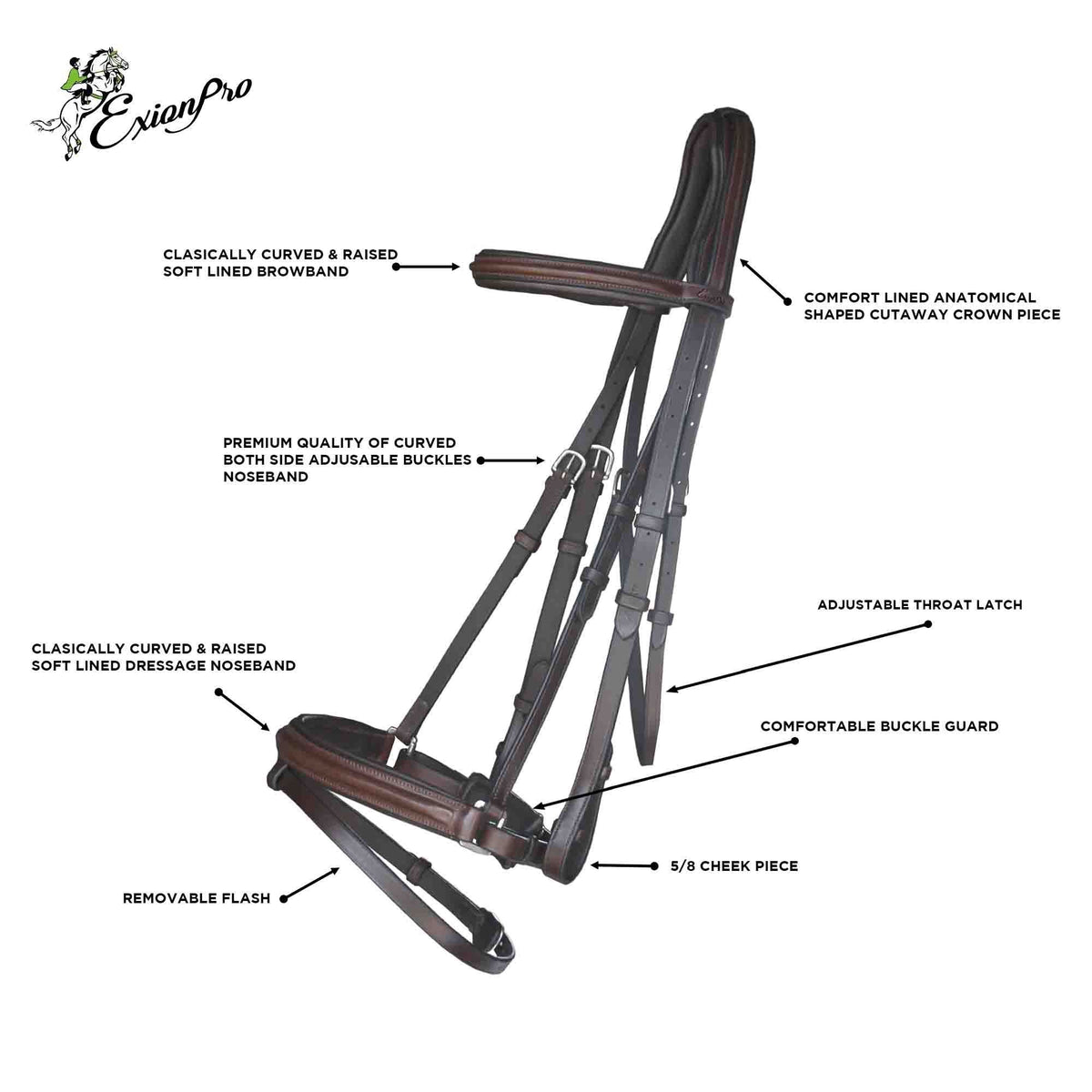 ExionPro Pressure Relief Crown Dressage Bridle with Web Reins