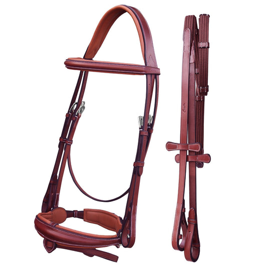 ExionPro Dressage Bridle: Mono Crown, Raised Browband, Anatomical Noseband, Detachable Flash & Web Reins