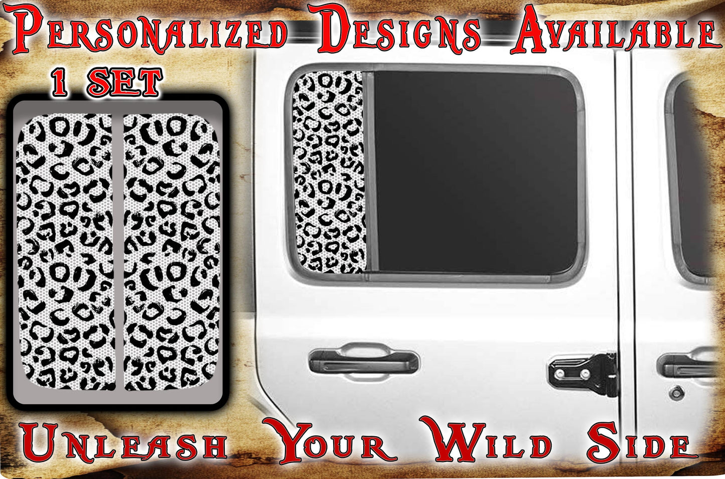 Black and white leopard print Side door window decal 115