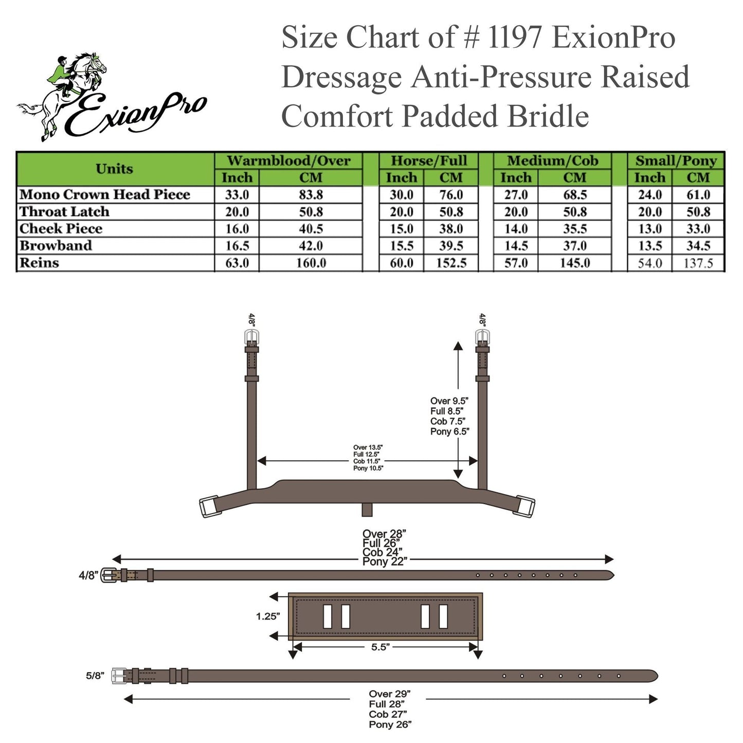 Replacement Noseband of ExionPro Dressage Anti-Pressure Raised Comfort Padded Bridle