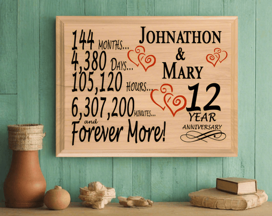 Personalized 12th Anniversary Gift – Custom Wood Keepsake for Husband, Wife, or Couple