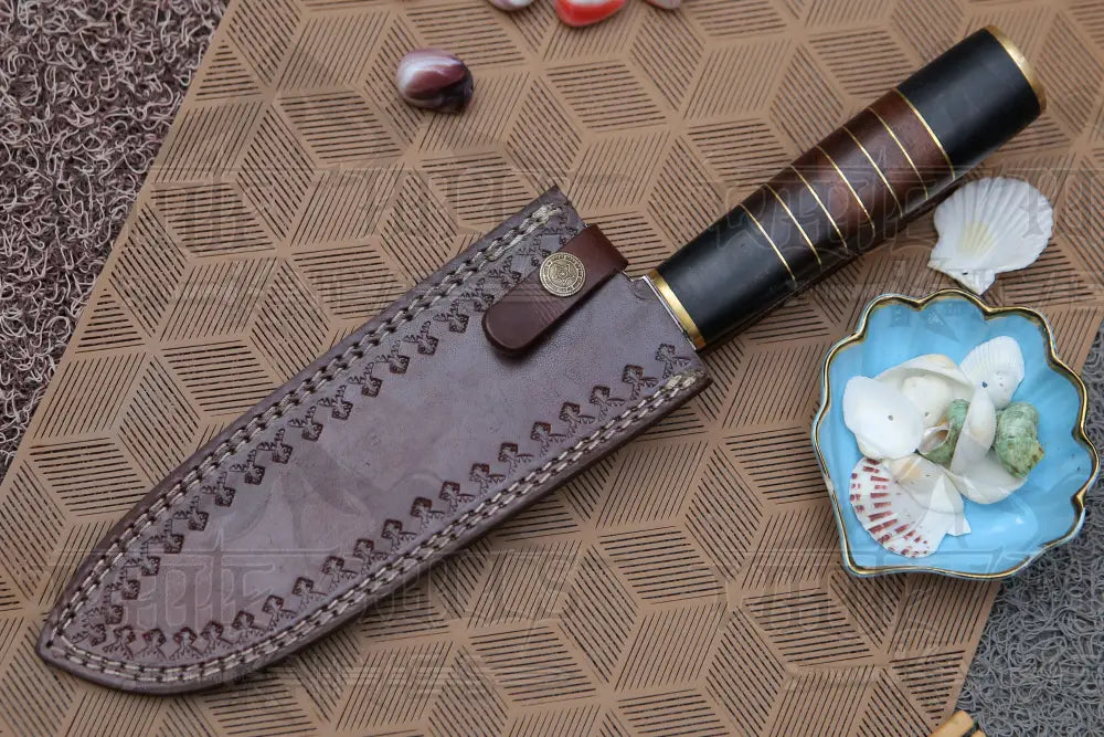 13" Handmade D2 Steel Chef Knife Buffalo Horn Handle with Wood & Brass Spacer