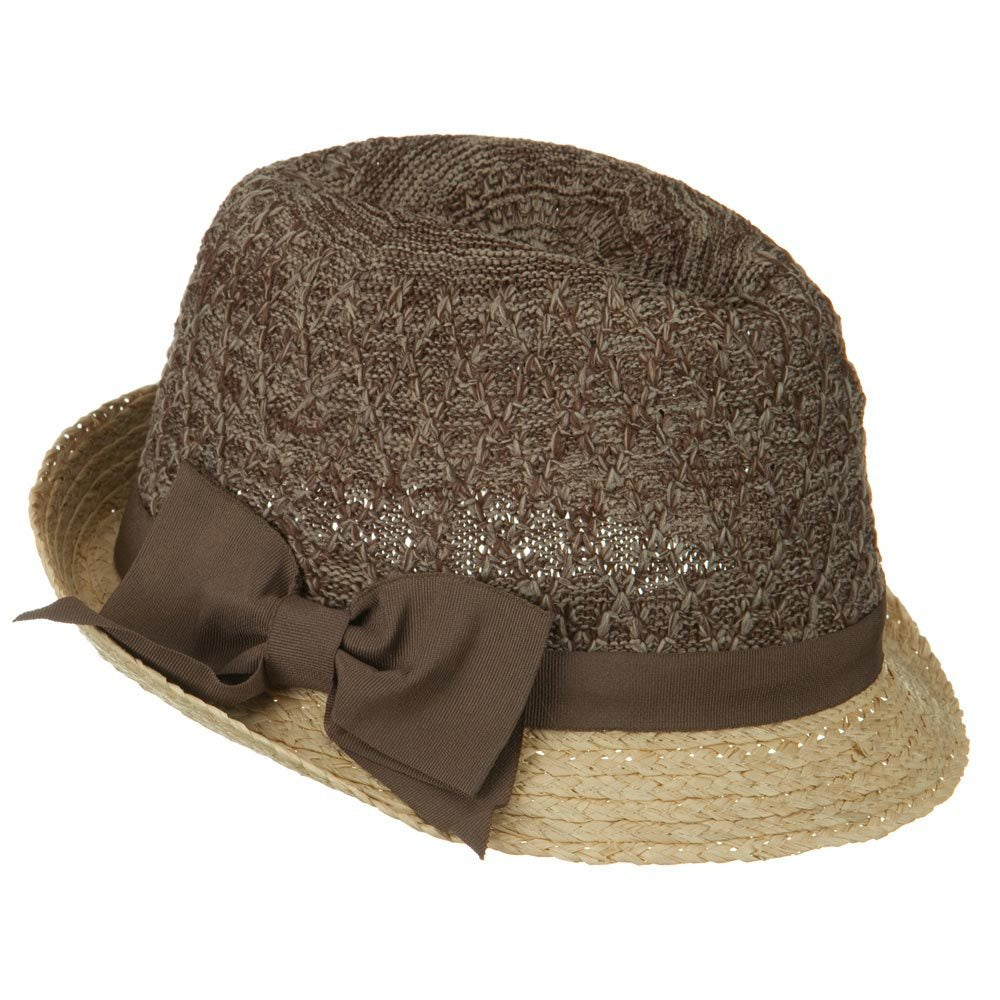 Cloth Raffia Knit Crown Ribbon Bow Fedora