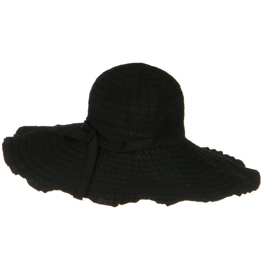 Ribbon With Ruffle 6 Inch Flat Brim Hat