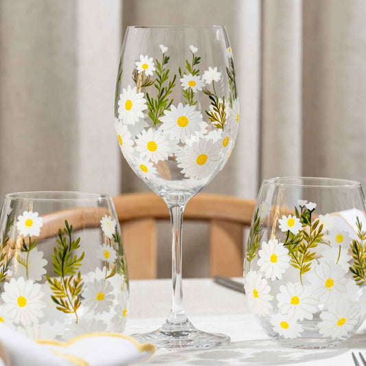 Painted Daisy Wine Glasses
