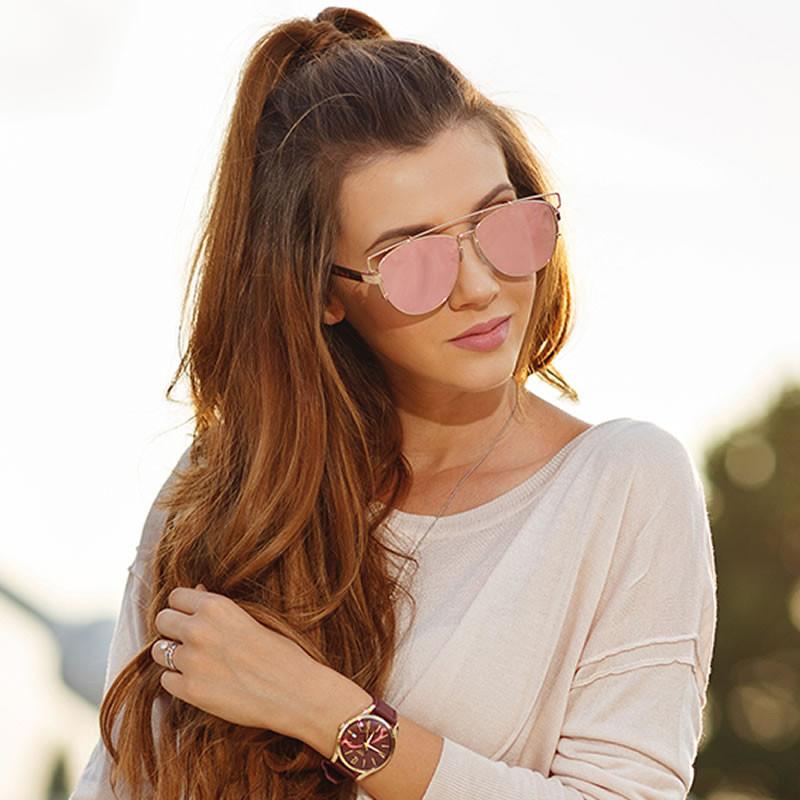 Modern Metal Crossbar Mirrored Lens Flat Front Sunglasses A145