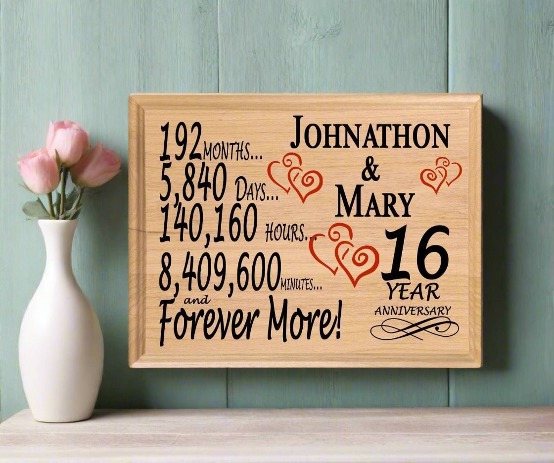 Personalized 16th Anniversary Gift – Custom Wood Keepsake for Husband, Wife, or Couple