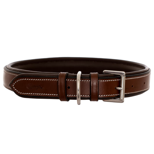 ExionPro Fancy Stitched Padded Leather Dog Collar - Oak Brown Padding