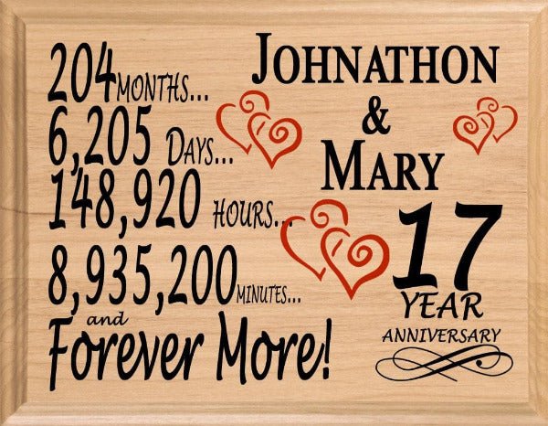 Personalized 17th Anniversary Gift – Custom Wood Keepsake for Husband, Wife, or Couple