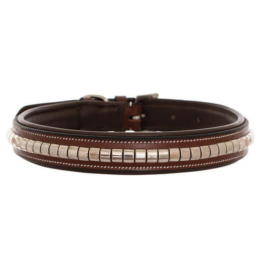 ExionPro Silver Clincher Padded Leather Dog Collar - Brown Padding