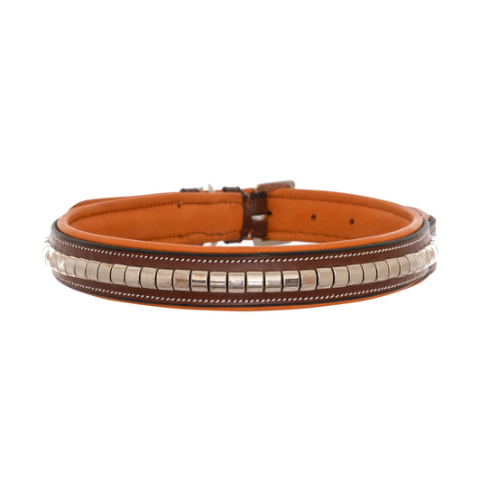 ExionPro Silver Clincher Padded Leather Dog Collar - Conker Padding