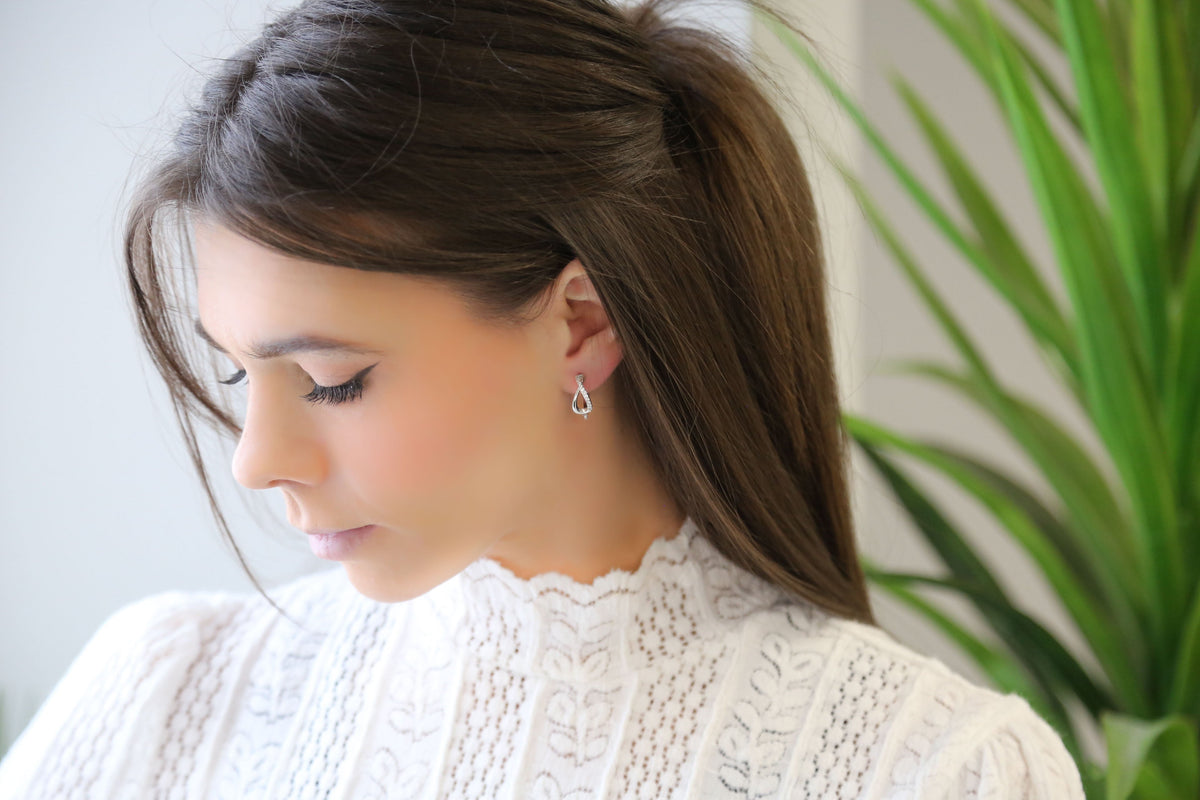 TOPSY TURVY - Sterling Silver and Zircon Hoop Earrings