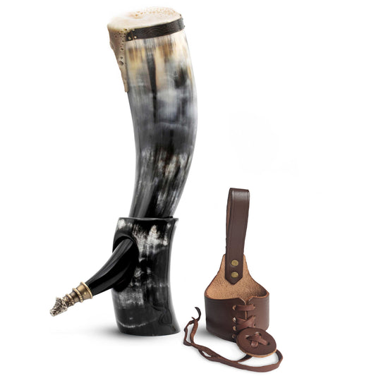 Curved Drinking Horn Bundle with Stand & Holster (Pick Your Color)