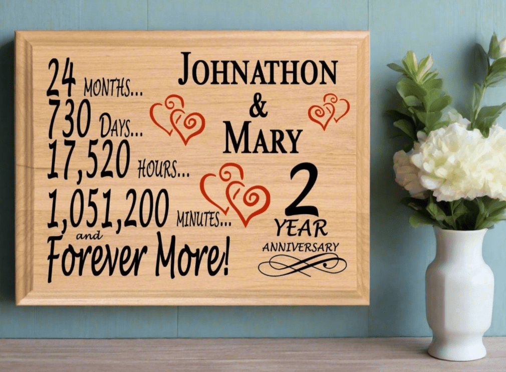 Personalized 2nd Anniversary Gift – Custom Wood Keepsake for Husband, Wife, or Couple