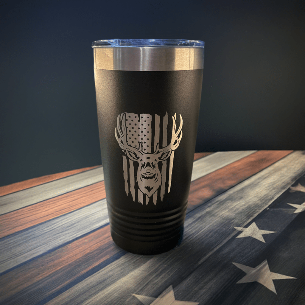 20 oz Tumbler w/Lid | Deer Hunting | American Flag