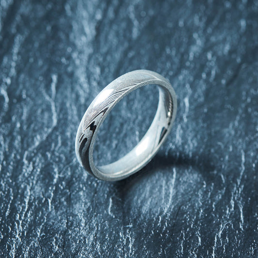 Wood Grain Damascus Steel Ring - Minimalist - 4MM