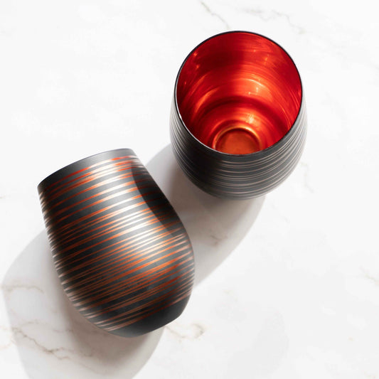 Black Swirl Stemless Wine Glasses
