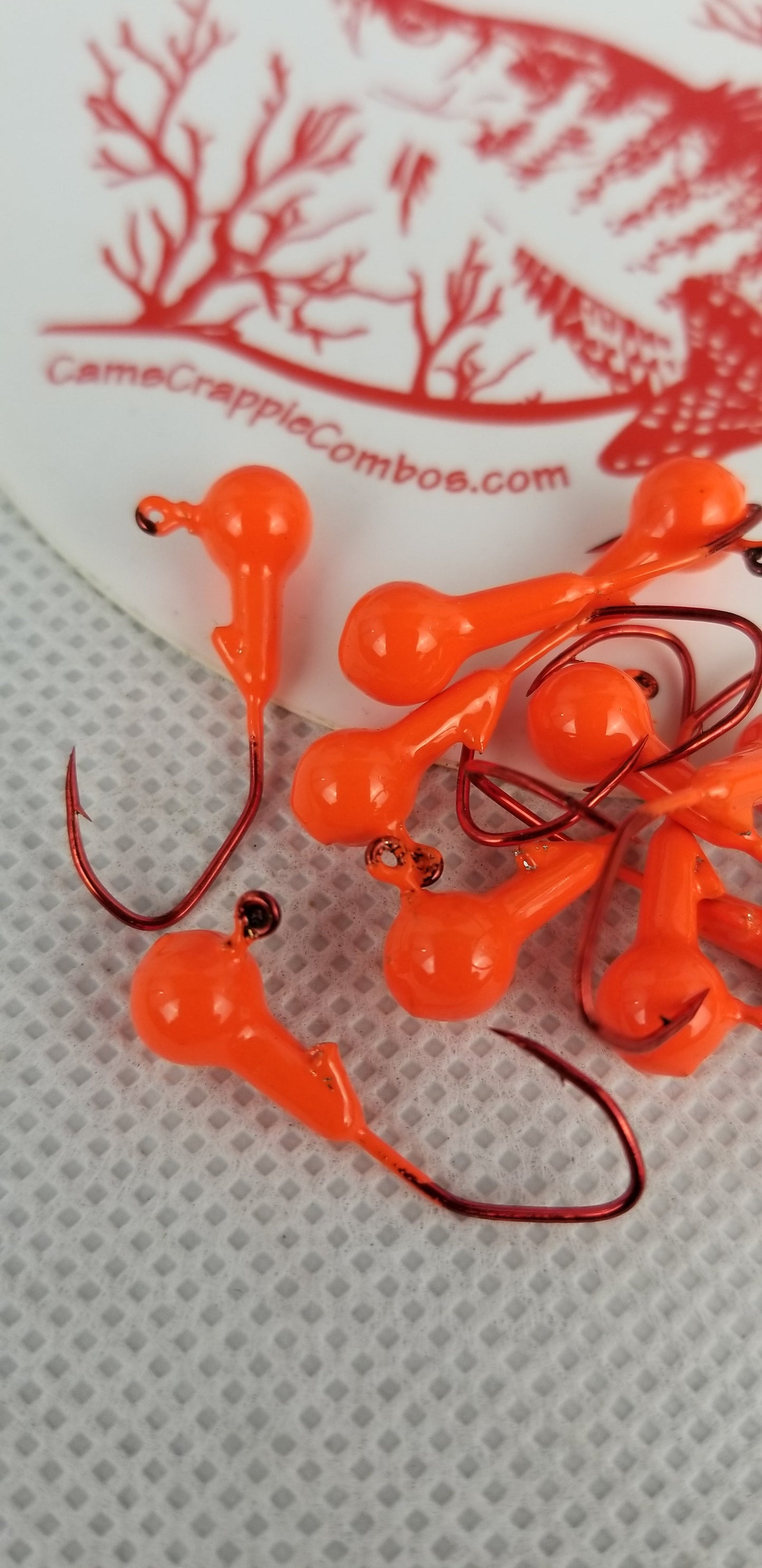 35 pk. 1/16 oz. Cam's "ORANGE" Painted jigs with Collar and #2 Red Chrome "NASTY BEND HOOK"