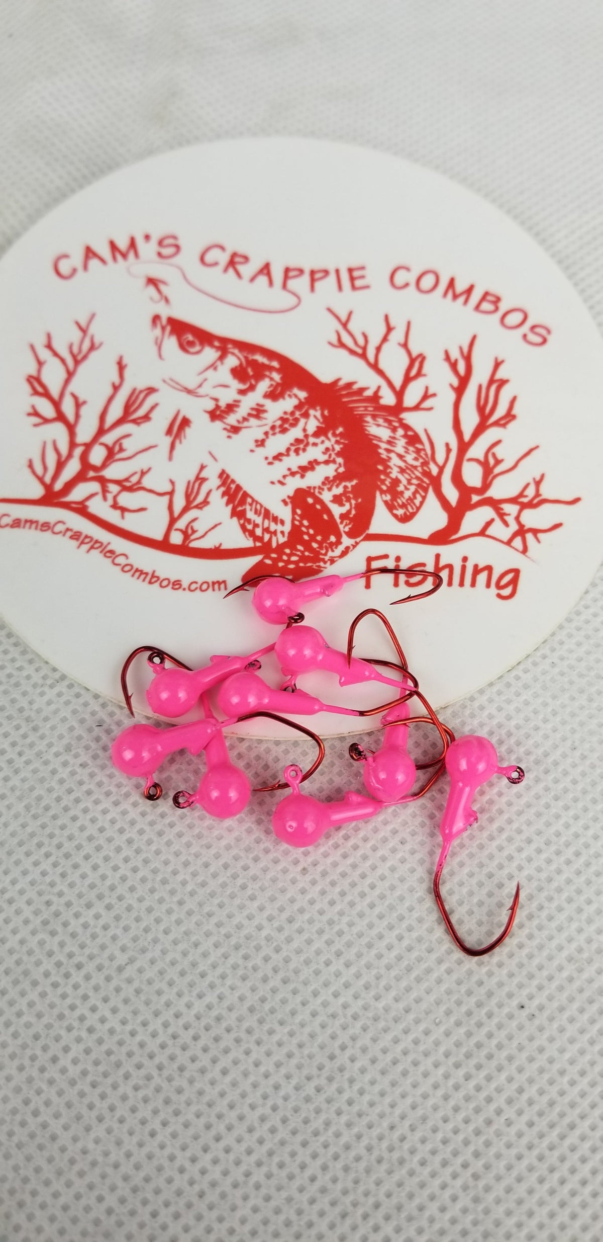 35 pk. 1/32 oz. Cam's "PINK" Painted jigs with Collar and #2 Red Chrome "NASTY BEND HOOK"