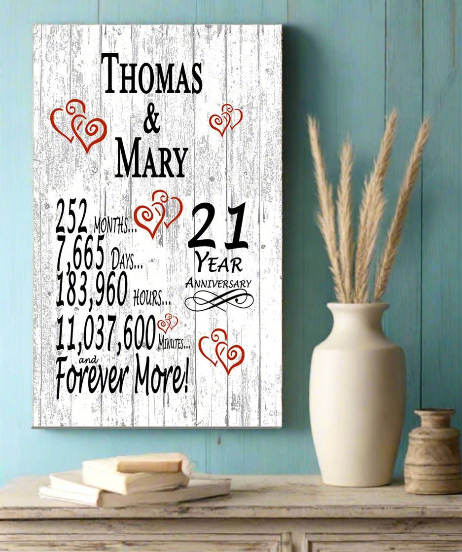 21 Year Anniversary Gift – Personalized 21st Anniversary Plaque with Custom Names