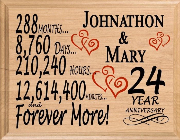 Personalized 24th Anniversary Gift – Custom Wood Keepsake for Husband, Wife, or Couple