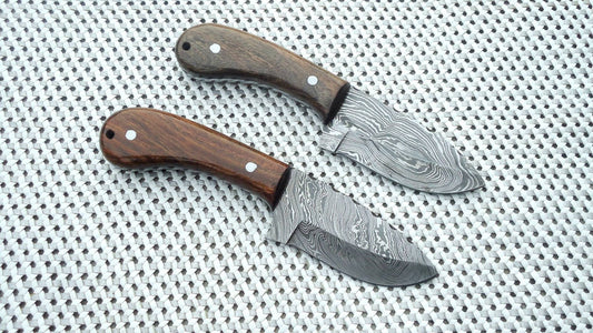 Premium Damascus Steel Drop Point Skinning Knife – 7 Inch Overall Length with Walnut and Rosewood Handle