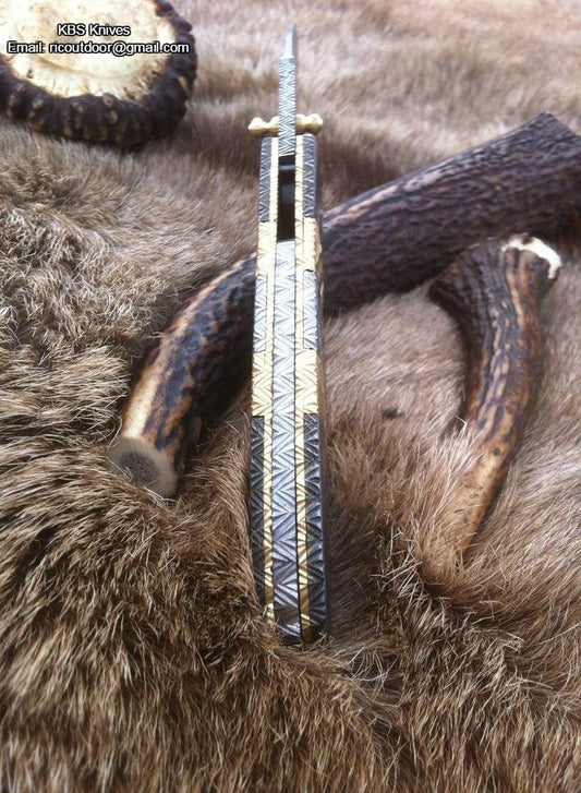 Everyday Carry Hand Engraved Damascus Steel Folding Pocket Knife with Steel & Brass Handle – The Artisan's Edge