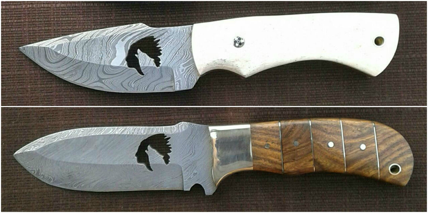 Custom Handmade Deer Hunting Skinning Knife with Wolf Wirecut Blade