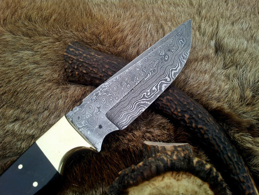 KBS Knives: Custom Handmade Fixed-Blade Hunting Knife | Raindrops Damascus Steel | 10 Inches