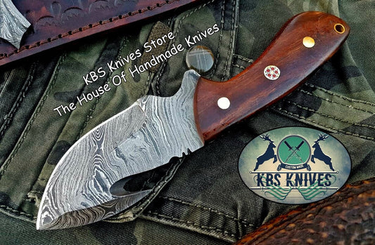 Custom Handmade Damascus Steel Guthook Skinning Knife