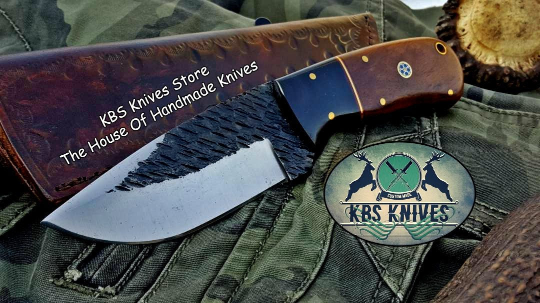 Custom Handmade 1095 Hammered Steel Skinner Knife